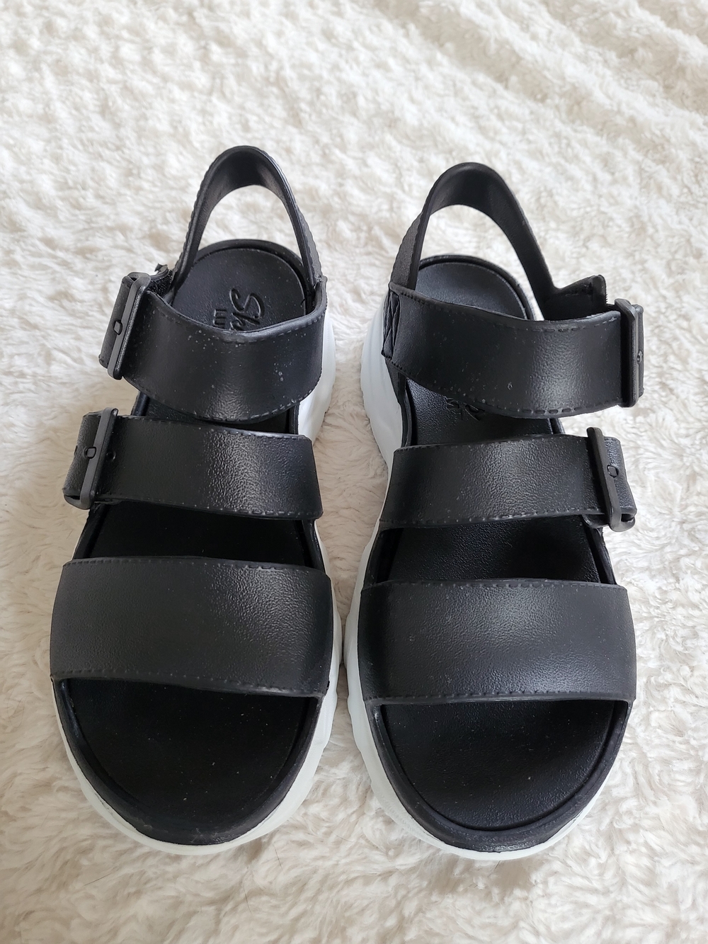 Womens Skechers Black Strap Sandals - Comfort Footbed